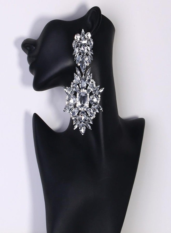XSBODY Costume Silver Large Rhinestone Earrings Dangling Trendy Bling Oversized Statement Earrings For Women Formal (Silver) - Image 5